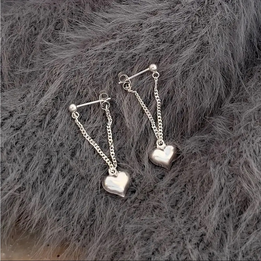 NIP silver heart on a chain earrings